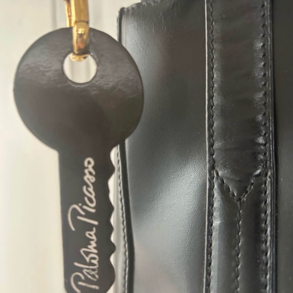 Paloma Picasso Blk Leather Handbag w/Gold Accent & free surprise with purchase! - Picture 3 of 6